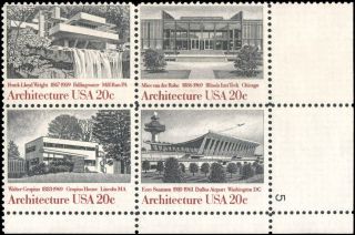 Us 2019 - 2022 Mnh Plate Block Of 4,  20c Architecture