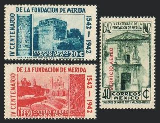 Mexico C117 - C119,  Mnh.  Mi 819 - 821.  Merida,  400th Ann.  1942.  Tower,  Casa De Montejo.