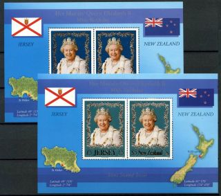 Jersey/new Zealand Sg Ms1273/ms2875 Queen Qeii 80th Birthday Mnh M/s Set D85126