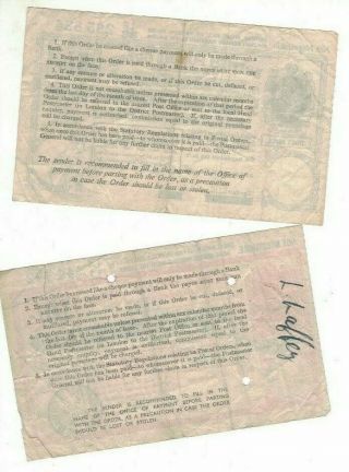 British Postal Orders,  5 different denominations,  VG to Fine 2