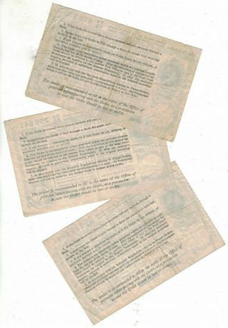 British Postal Orders,  5 different denominations,  VG to Fine 4