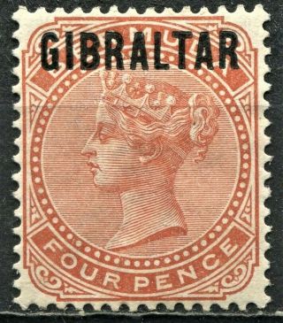 Gibraltar 1886 Bermuda Overprint,  Sg 5,  4d Orange Brown,  Hinged,  Cv £190