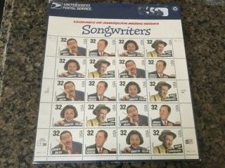 Uncut Sheet 32 Cent Us Stamps Songwriters Legends Of American Music Series