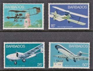 Barbados (scott 384 - 387) 1973 Airplanes Complete Set 5c To 50c Nh/lh