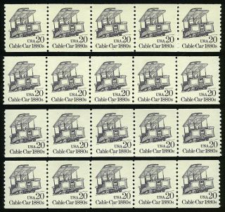 Us 2263 20¢ Cable Car 1880s 20 Stamps Nh Mnh