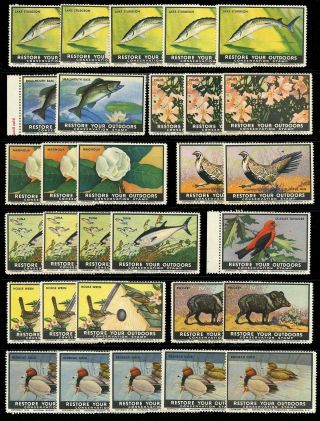 Usa Poster Stamps - National Wildlife Federation,  Michigan - 35 Diff.  1940s