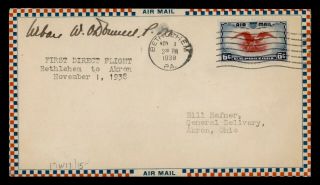 Dr Who 1938 Bethlehem Pa First Flight Air Mail C132136