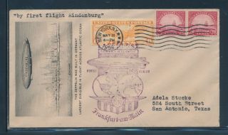 Sieger 409l First Flight Hindenburg Cover May 11,  1936 Germany To U.  S.  A.  Bu6378