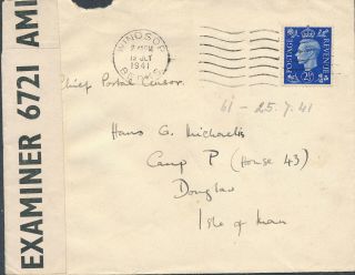 1941 Uk Windsor To Pow Camp " P " Douglas Isle Of Man.  Censor P.  C.  90