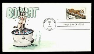 Dr Who 1990 Fdc Bobcat Animal Wilson Hand Painted Cachet $2 E69237
