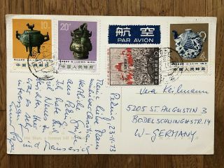 China Old Postcard Hsi Shan Famous Hill Peking To Germany 1973