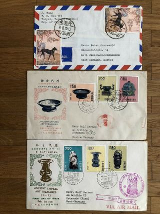 3 X China Old Cover Fdc Taipei To Germany1961 1973