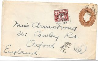 Canada 1923 Postal Stationery Postage Due Charge Mark Transit Through Bristol