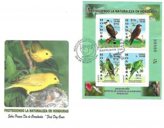 2004 Honduras Miniature Sheet Birds On Fdc