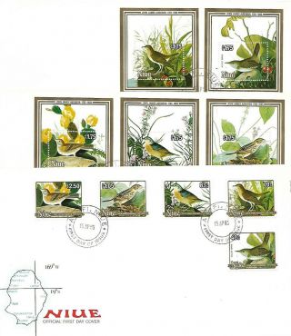 1985 Niue Birds Audubon Set And Miniature Sheets On 3 Fdc