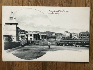 China Old Postcard Tsingtau Kiautschou Friedrichstreet