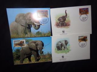 Fdc - Uganda Kampala 1991 World Wildlife Fund,  Elephants First Day Covers X 4