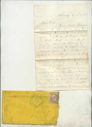 1864 Tillie Hart Saltsburg Pa To James M Hart Circleville Ohio Letter & Cover