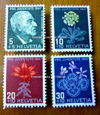 Ebs Switzerland Helvetia 1947 Pro Juventute - Burkhardt - Flowers 488 - 491 Mnh