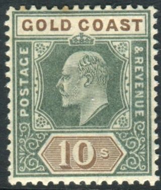 Gold Coast - 1902 10/ - Green & Brown.  A Light;y Mounted Example Sg 47