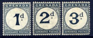 Grenada 1892 Postage Due Trio Scarce Mounted.  Stanley Gibbons D1 - D3.