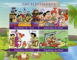 Chad 2018 Cto The Flintstones Fred Barney 4v M/s Hanna - Barbera Cartoons Stamps