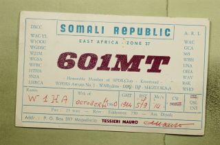 Dr Who 1960 Somalia Qsl Ham Radio 601mt Postcard To Usa E42279