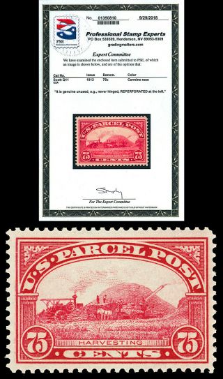 Scott Q11 1913 75c Parcel Post Issue F - Vf Og Nh Cat $190 W/ Pse Certificate
