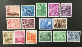 North Borneo,  261 - 275,  1954 - 7 Set Of 15,  Fvf,  Og,  Mnh.  Cv $83.  40.  (bjs)