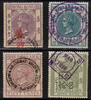 HONG KONG FISCAL STAMPS,  VICTORIA,  CIRCA 1880 - 90s,  GROUP/9,  3 - c to $2.  00 3