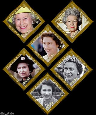 Diamond Jubilee Her Majesty Queen Elizabeth Ii Set 6 Mnh Stamps Gibraltar 2012