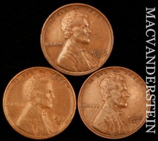 Group Of Three Lincoln Wheat Cents - 1929 - D ; 1929 - S ; 1930 - D - Scarce Nr255