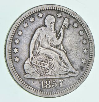 Tough - 1857 Seated Liberty Quarter - Early Us Type Coin - Historic 188