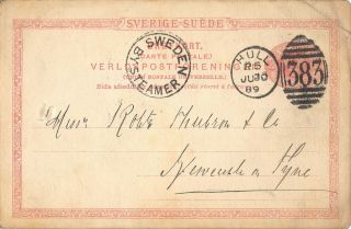 Postmark - Sweden By Steamer,  Postcard Gothenburg To Newcastle 1889