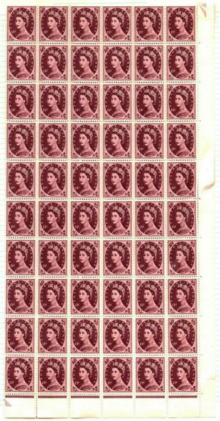 Gb Qeii 1955 - 58 Sg553 11d.  Brown - Purple Blk Of 60 Mnh Stamps