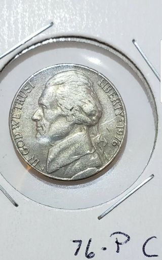 1976 P Jefferson Nickel - Large Rim Cud On Obverse - Covers " Fs " Initials