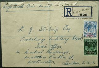 Bma Malaya Kgvi 1945 Registered Airmail Cover From E&o Hotel To London,  England