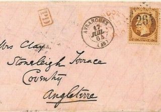 France Cover Avranches Gb Coventry 1864 {samwells - Covers} Cg108