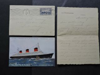 1922 France Ss Normandie Ship Cover,  Letter,  Postcard French Line Boat Content