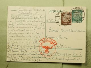 Dr Who 1939 Germany Poland Postal Card To Lithuania Wwii Censored E50930