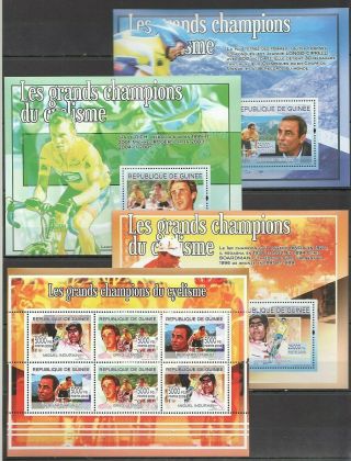 H330 2008 Guinea Sport Great Champions Cycling Kb,  3bl Mnh