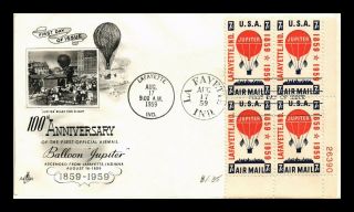 Us Cover Hot Air Balloon Jupiter 100th Anniversary Air Mail Fdc Plate Block