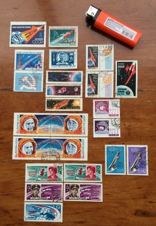 Vintage Bulk of 26 Russian Stamps Space 1961 - 1965 2