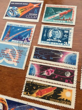 Vintage Bulk of 26 Russian Stamps Space 1961 - 1965 3