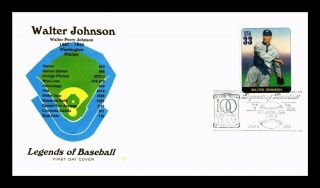 Dr Jim Stamps Us Walter Johnson Legends Of Baseball Fdc Cover Cachet