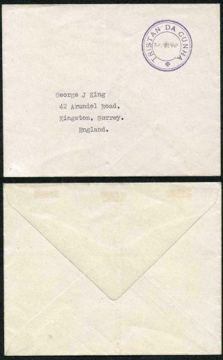 Tristan Da Cunha Sgc6 Stampless Cover To Uk Violet Cachet Type V Manuscript Date