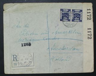 Palestine,  Jerusalem,  Sz 10.  Egypt,  1919,  Reg Cover To Netherlands A1481