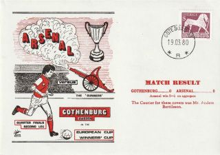 19 March 1980 Gothenburg V Arsenal Cup Winners Cup Scarce Carried Football Cover