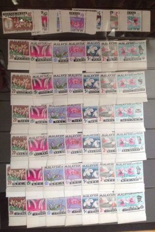 Malaysia 1965 Orchids Full Set Of 13 States X 7 Stamps All With Margins Mnh