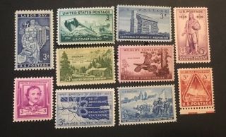 10 Never Hinged  Vintage All Different 3 Cent Stamps.  Lot 3